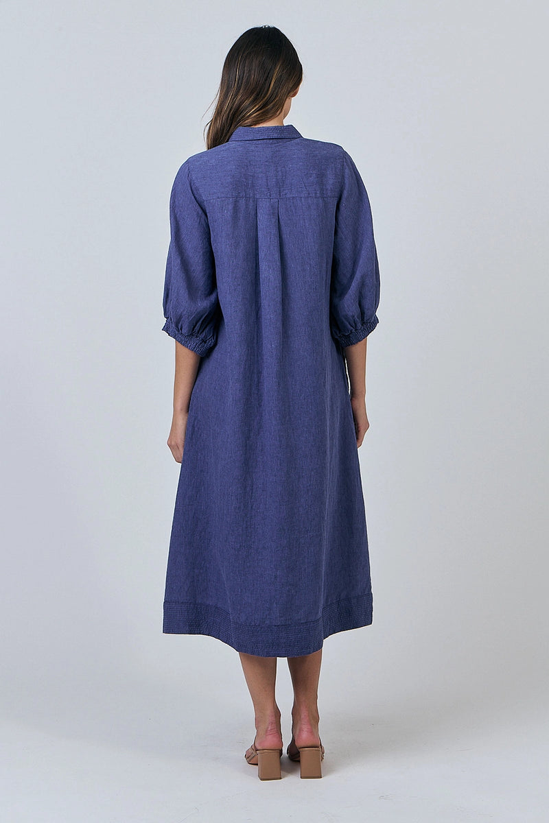 Naturals by O & J Linen Midi Dress in Blueberry GA607