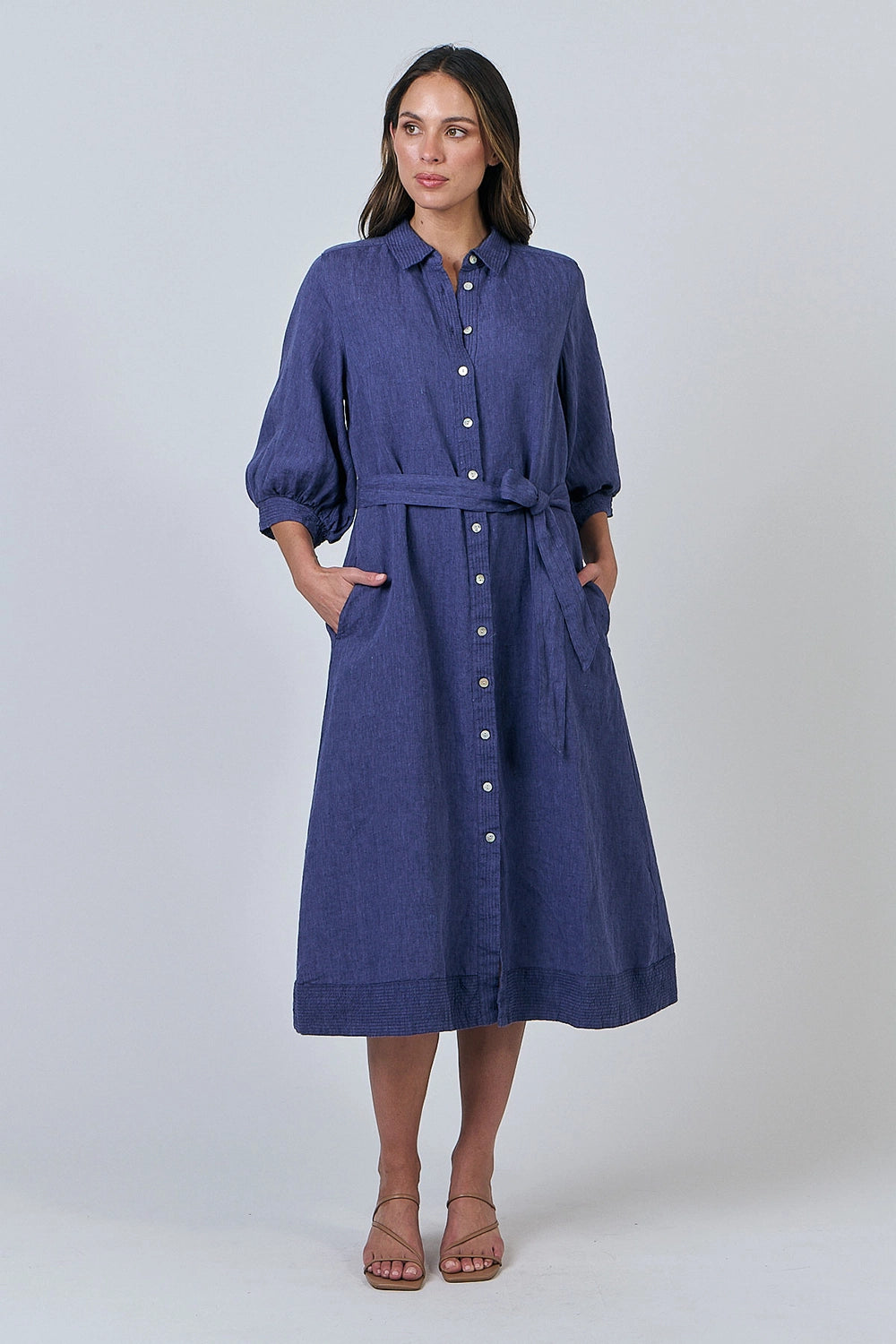 Naturals by O & J Linen Midi Dress in Blueberry GA607