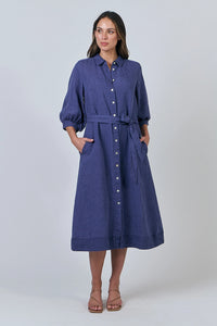 Naturals by O & J Linen Midi Dress in Blueberry GA607