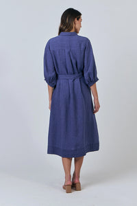 Naturals by O & J Linen Midi Dress in Blueberry GA607