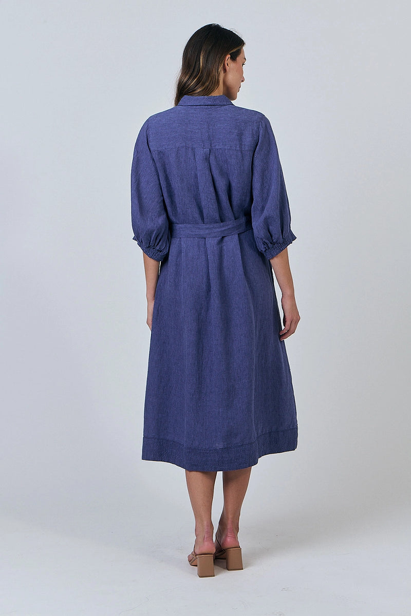 Naturals by O & J Linen Midi Dress in Blueberry GA607