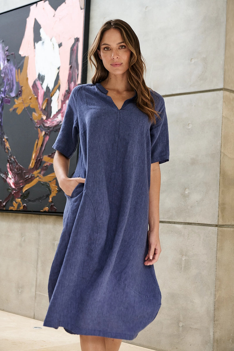 Naturals by O & J Linen Dress in Blueberry GA608