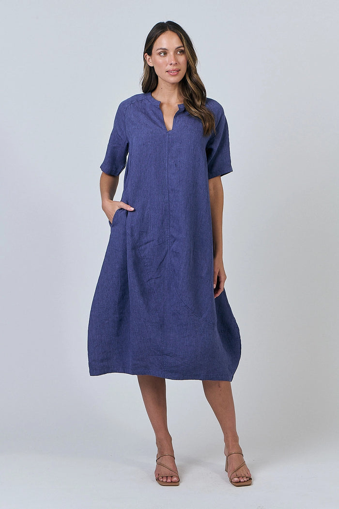 Naturals by O & J Linen Dress in Blueberry GA608