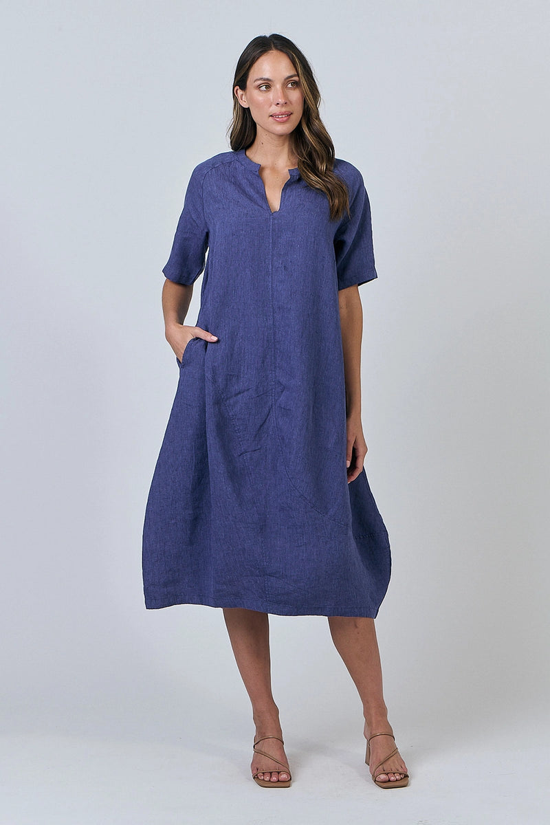 Naturals by O & J Linen Dress in Blueberry GA608