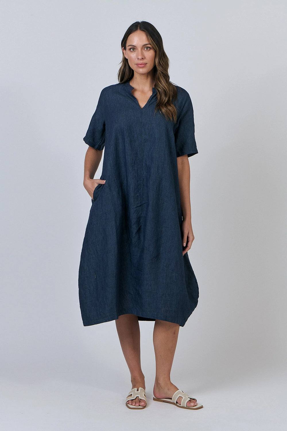 Naturals by O & J Linen Dress in Poseidon GA608