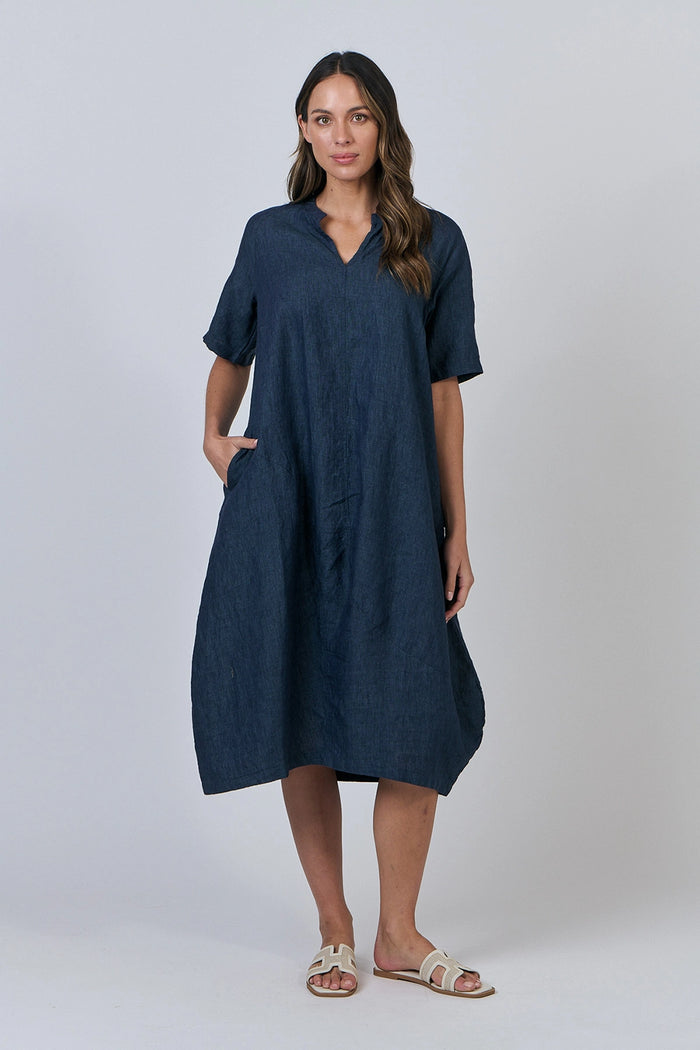 Naturals by O & J Linen Dress in Poseidon GA608