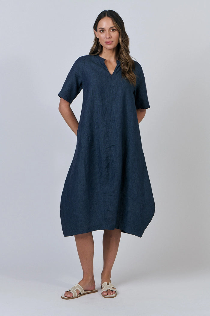 Naturals by O & J Linen Dress in Poseidon GA608
