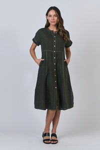Naturals by O & J Linen Dress in Licorice GA612