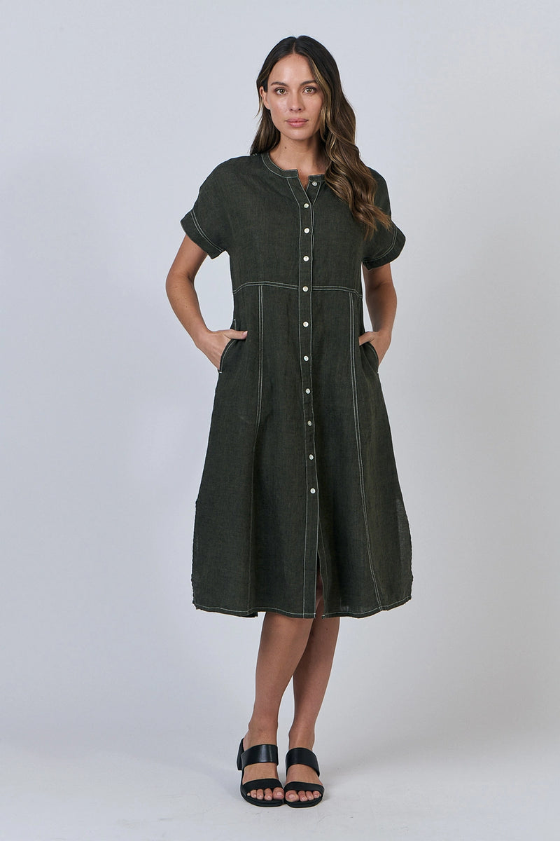 Naturals by O & J Linen Dress in Licorice GA612