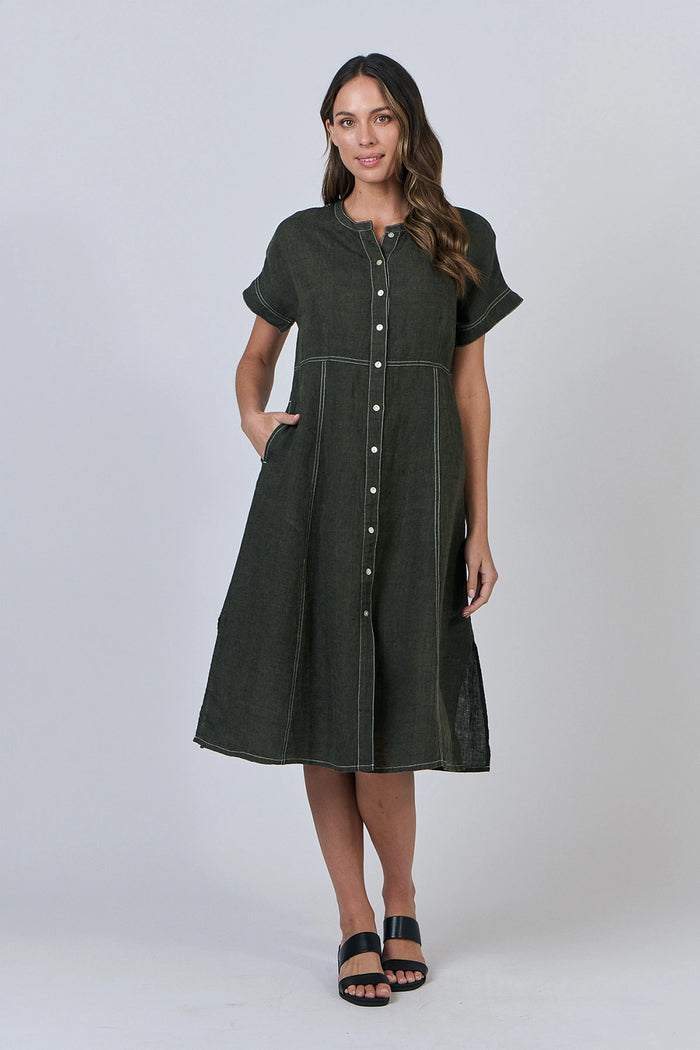 Naturals by O & J Linen Dress in Licorice GA612