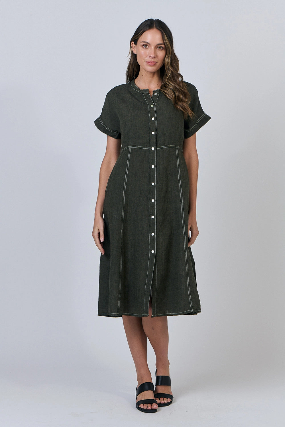 Naturals by O & J Linen Dress in Licorice GA612