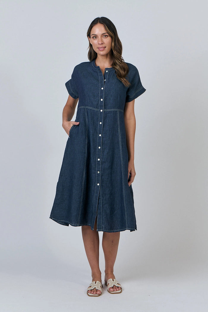 Naturals by O & J Linen Dress in Poseidon GA612