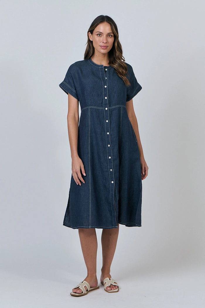 Naturals by O & J Linen Dress in Poseidon GA612