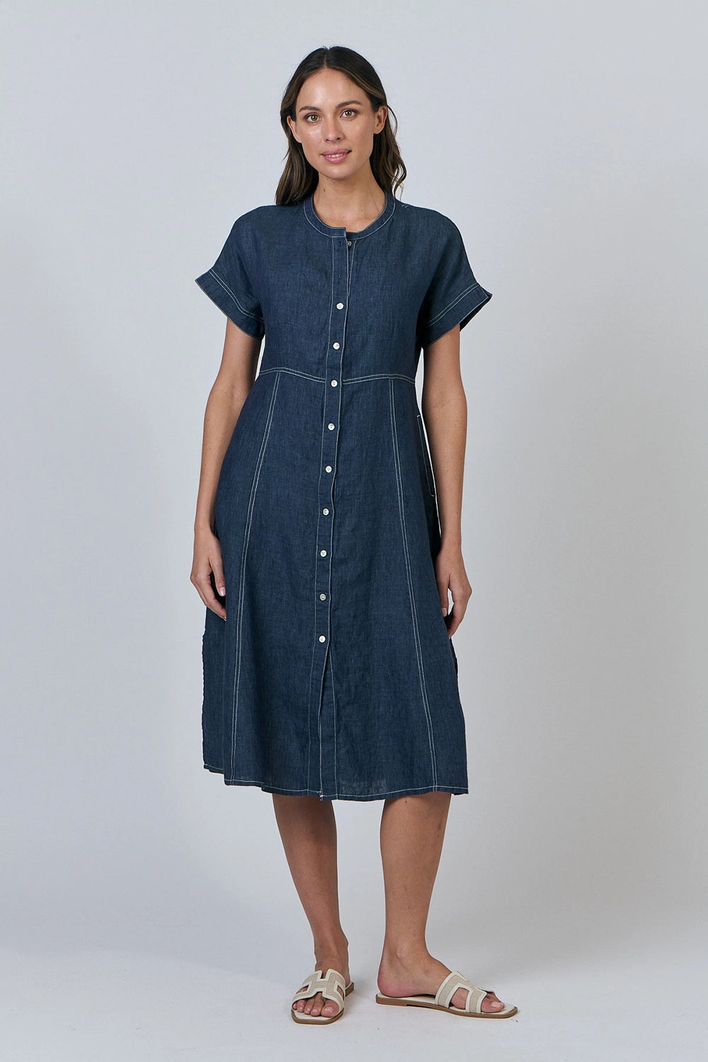 Naturals by O & J Linen Dress in Poseidon GA612