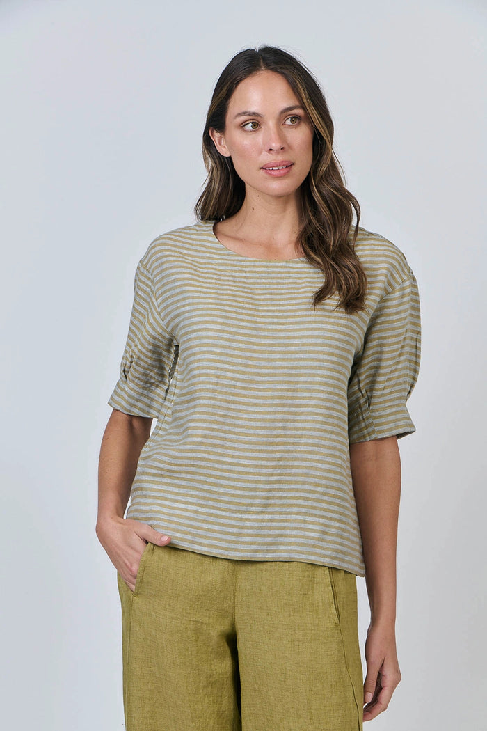 Naturals by O & J Linen Boat Neck Top in Reed GA623