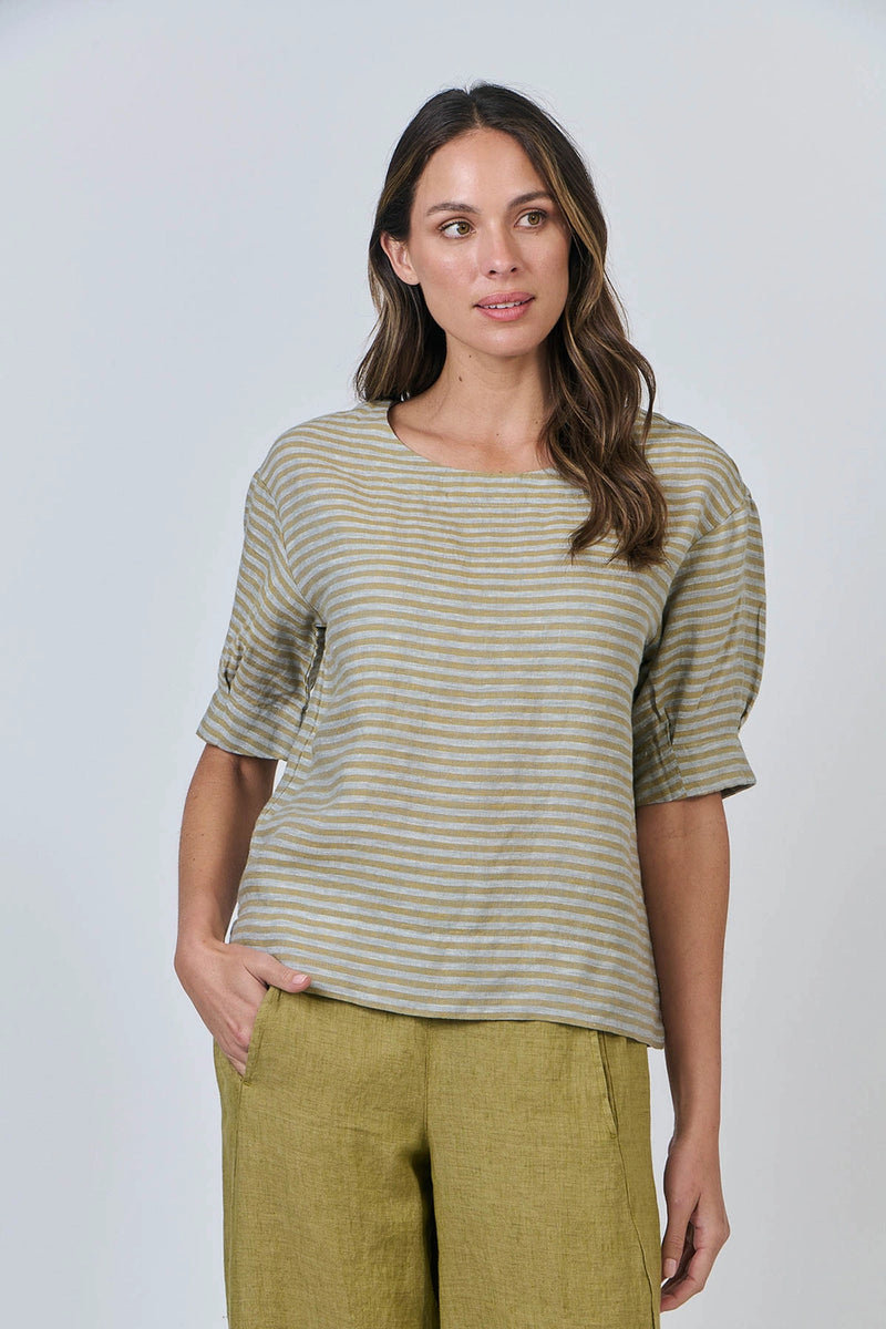 Naturals by O & J Linen Boat Neck Top in Reed GA623