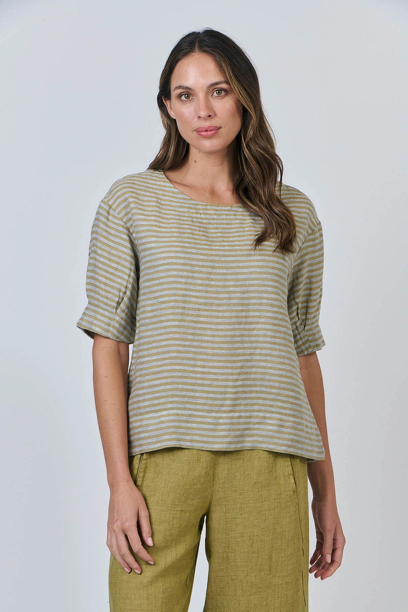 Naturals by O & J Linen Boat Neck Top in Reed GA623