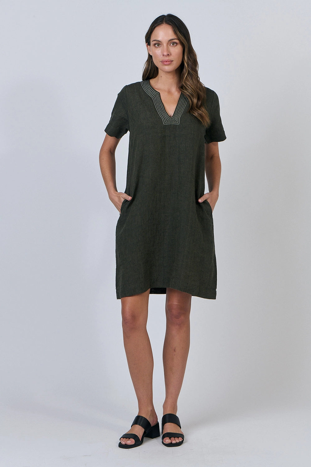 Naturals by O & J Linen Dress in Licorice GA627