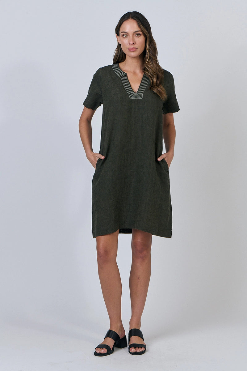 Naturals by O & J Linen Dress in Licorice GA627