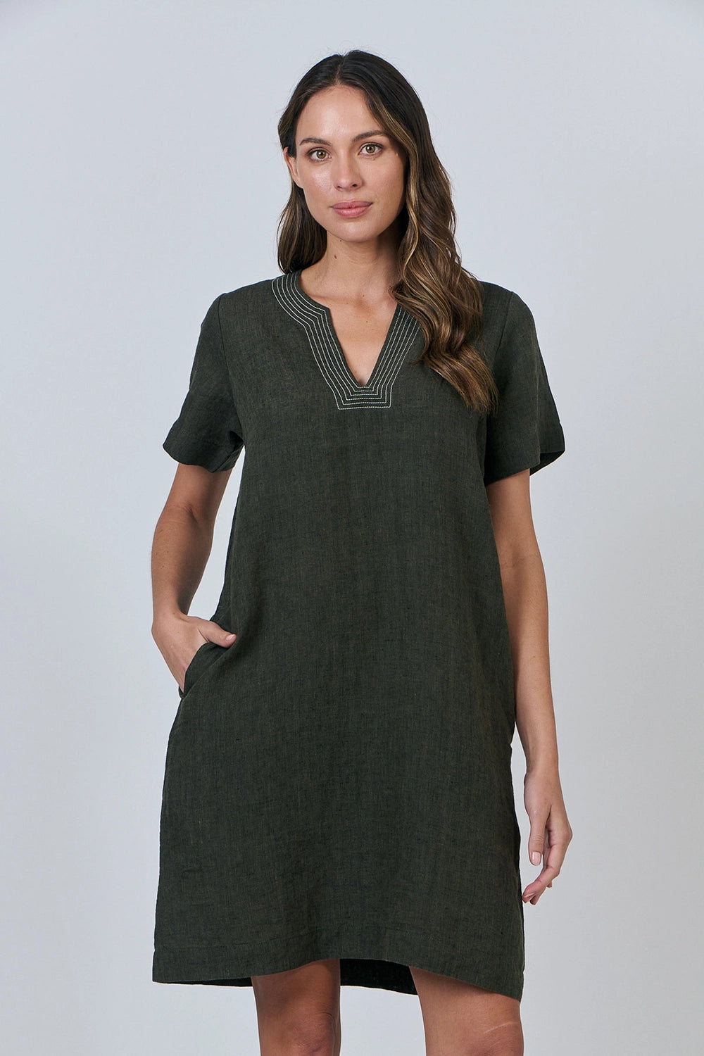 Naturals by O & J Linen Dress in Licorice GA627