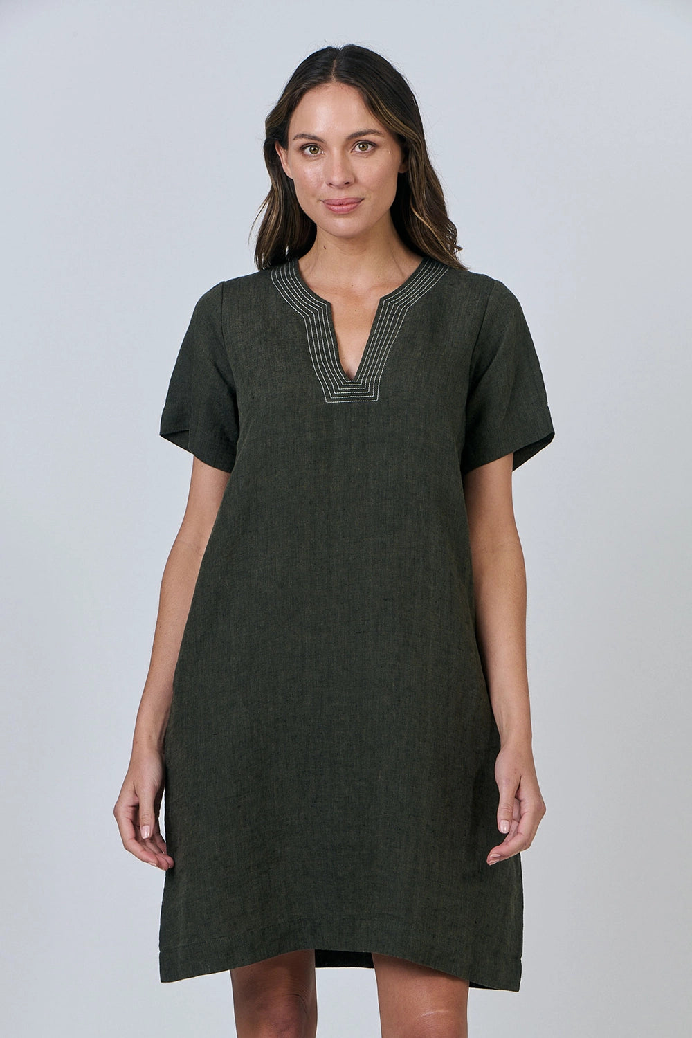 Naturals by O & J Linen Dress in Licorice GA627