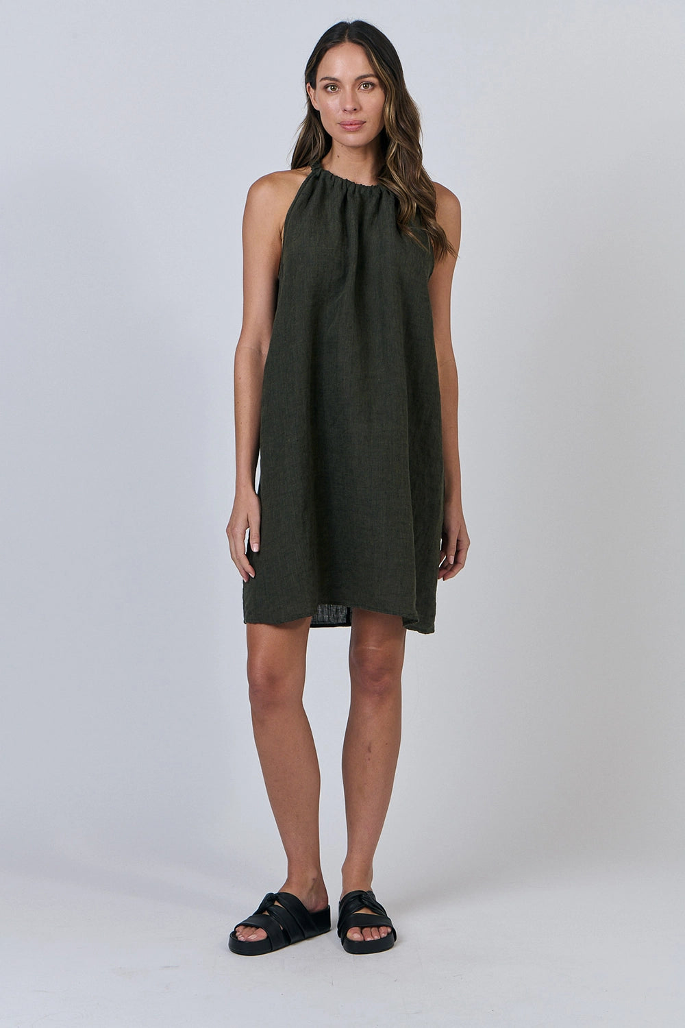 Naturals by O & J Linen Dress in Licorice GA630