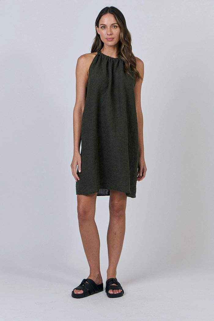 Naturals by O & J Linen Dress in Licorice GA630