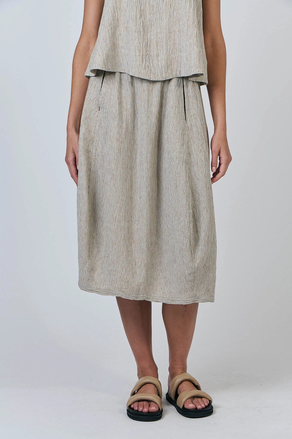 Naturals by O & J Midi Linen Skirt in Blister GA639
