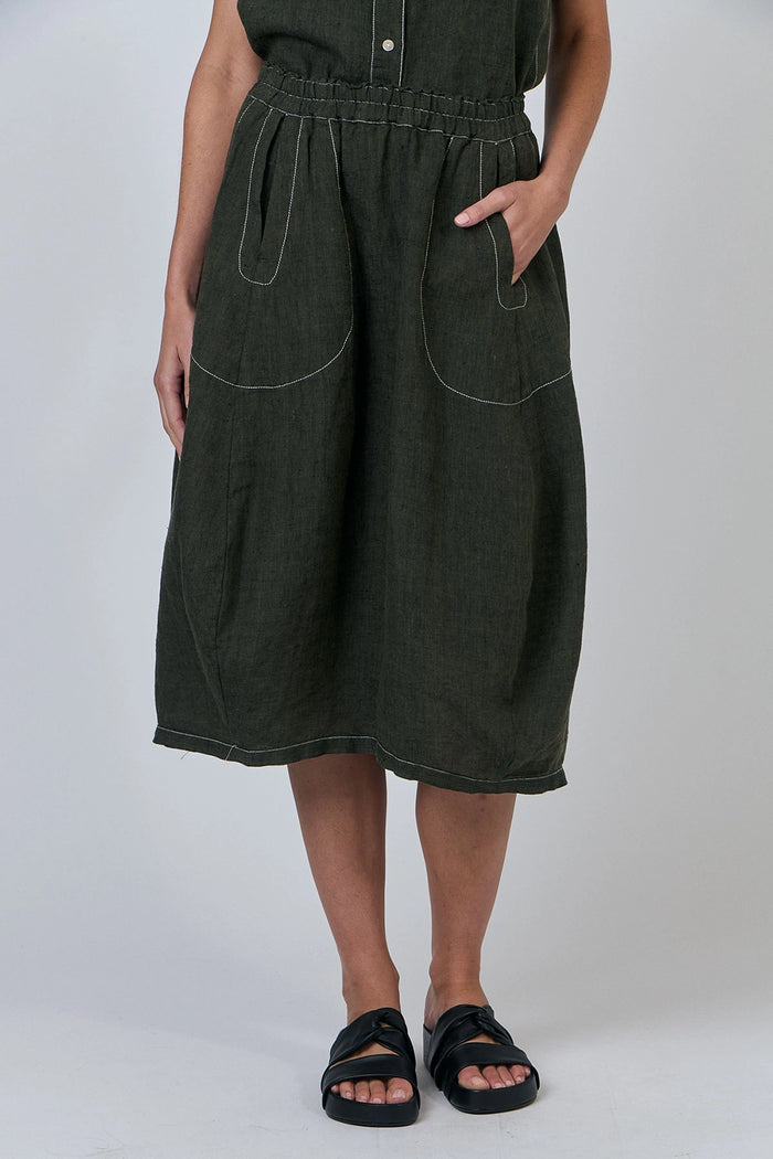 Naturals by O & J Linen Skirt in Licorice GA639