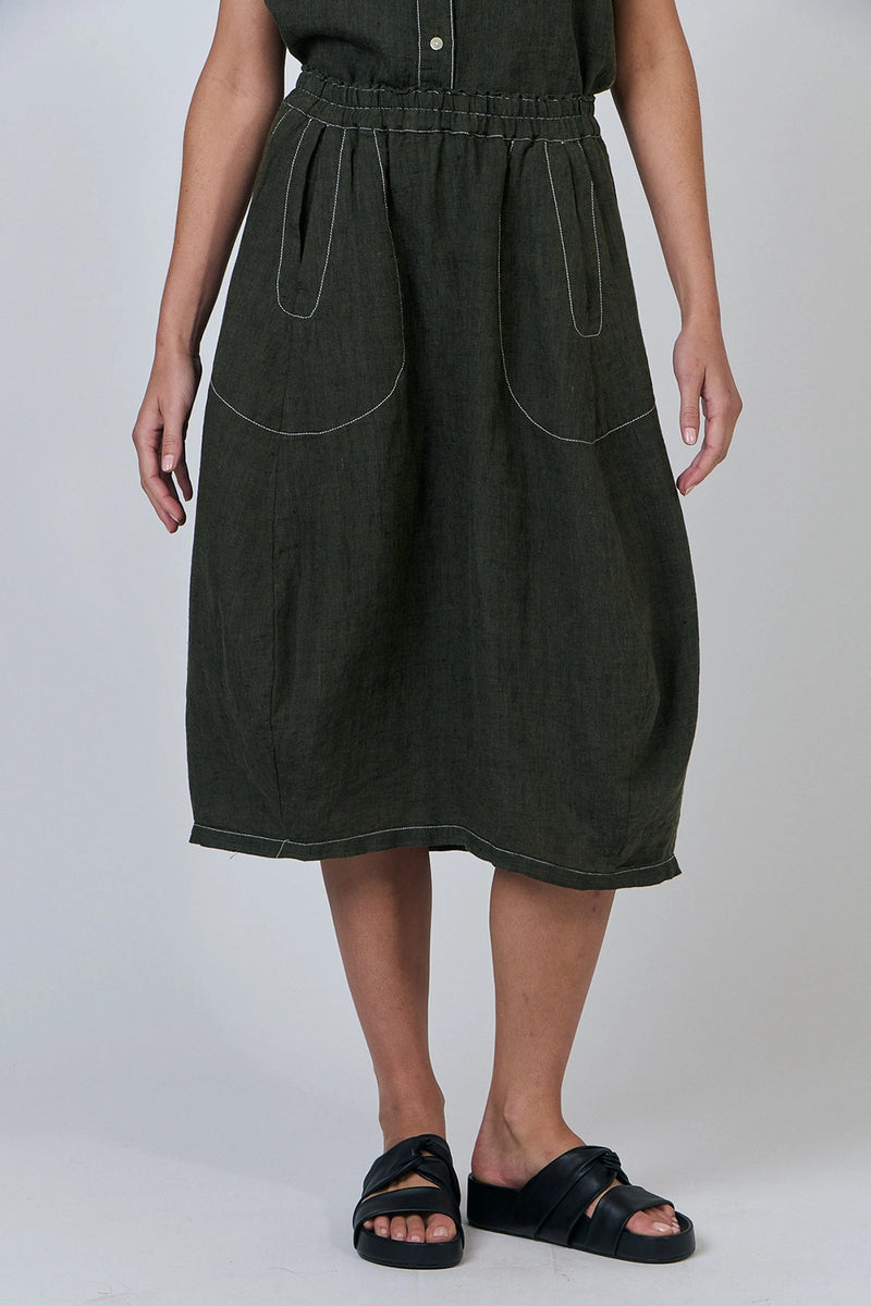 Naturals by O & J Linen Skirt in Licorice GA639