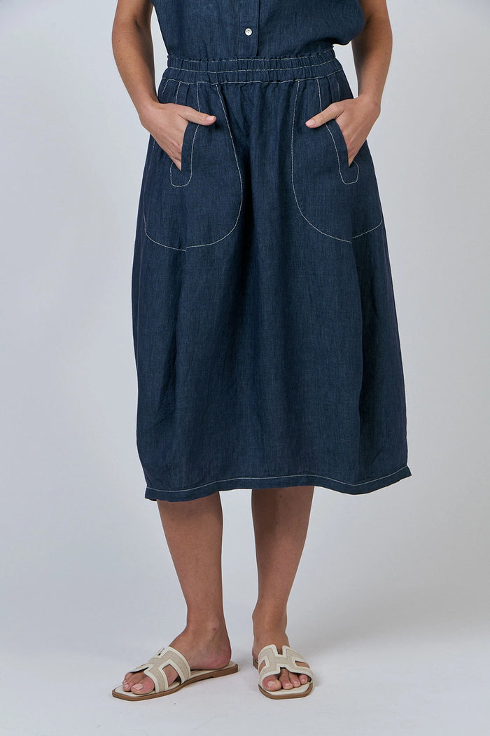 Naturals by O & J Linen Skirt in Poseidon GA639