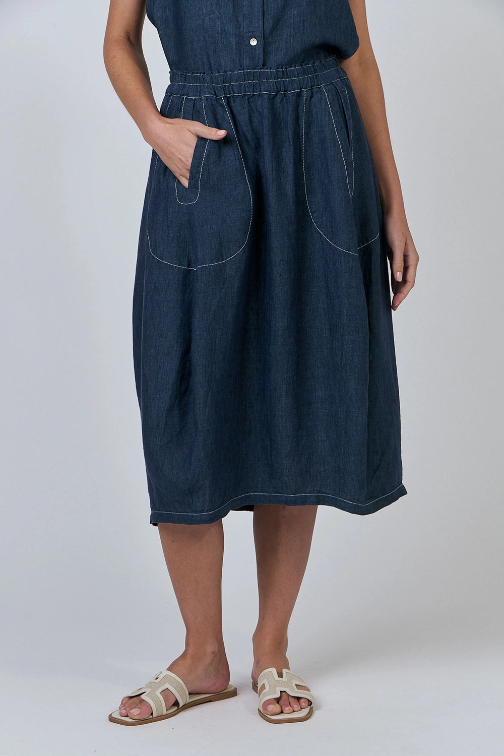 Naturals by O & J Linen Skirt in Poseidon GA639