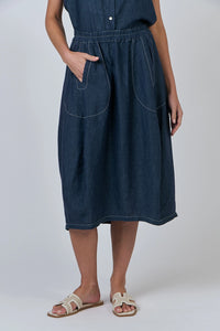 Naturals by O & J Linen Skirt in Poseidon GA639