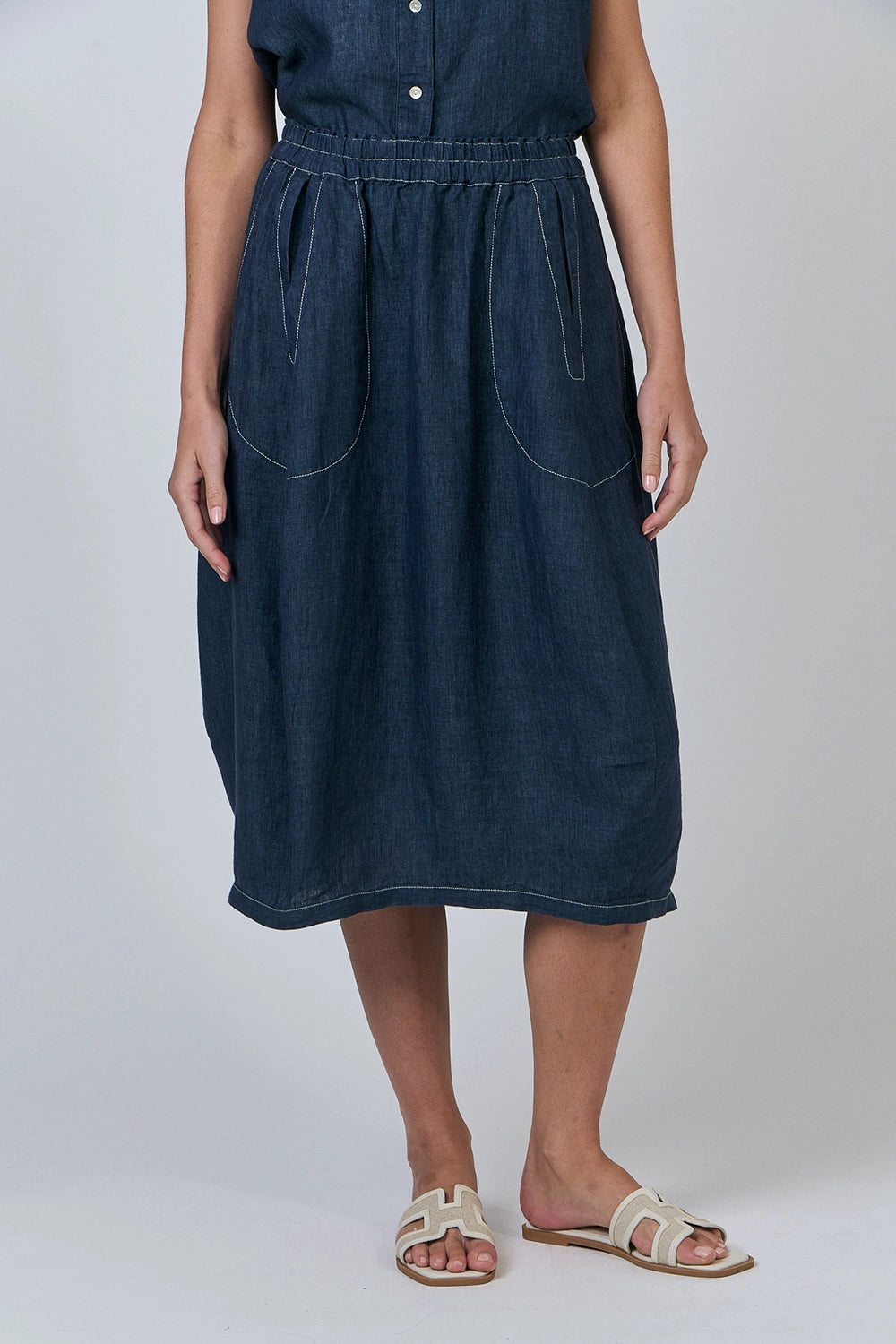 Naturals by O & J Linen Skirt in Poseidon GA639