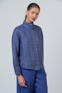 Naturals by O & J Linen Stand Collar Shirt in Placid Pipe GA650