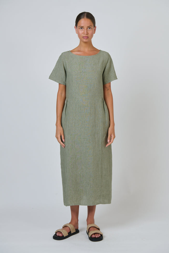 Naturals by O & J Linen Dress in Artichoke GA684
