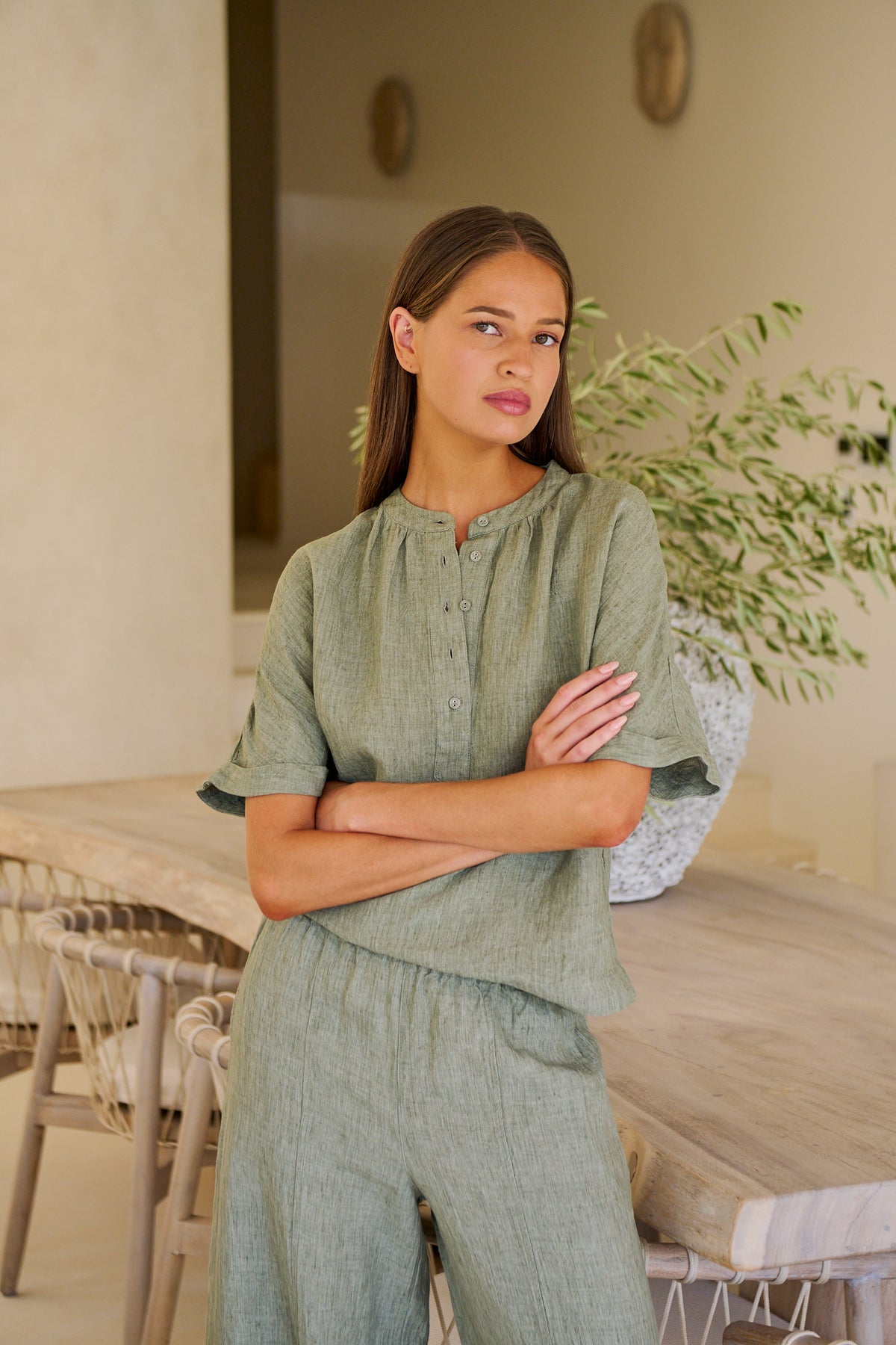 Naturals by O & J Linen Top in Artichoke GA689