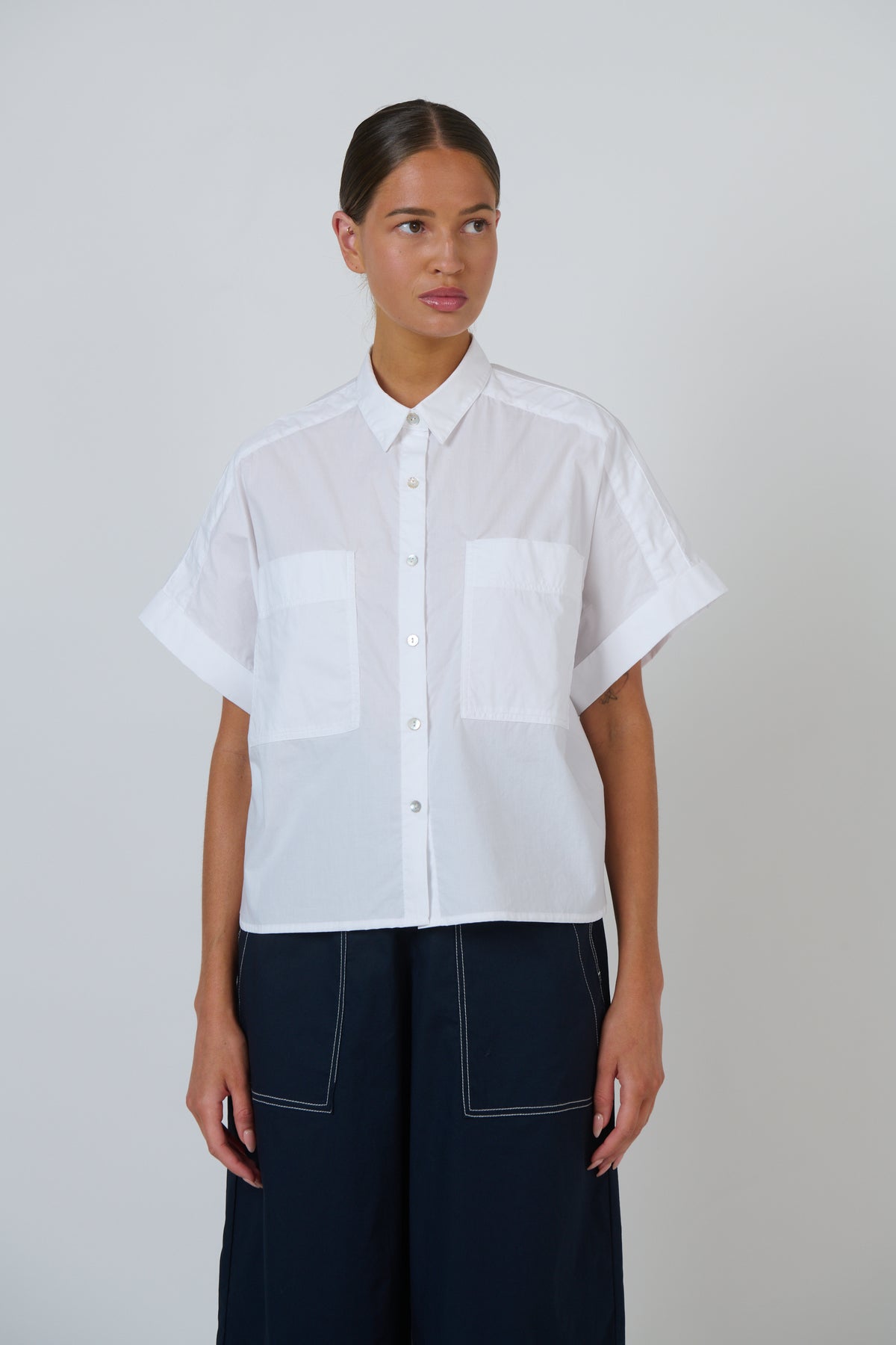 Naturals by O&J Poplin Top in White GA723