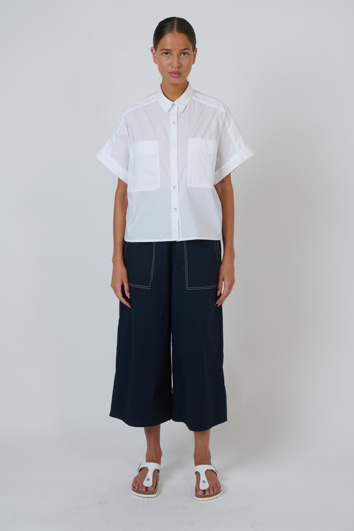 Naturals by O&J Poplin Top in White GA723