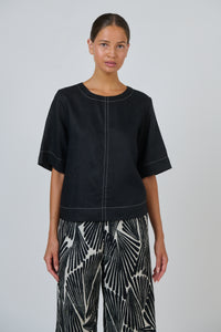Naturals by O & J Linen Top in Black GA724A