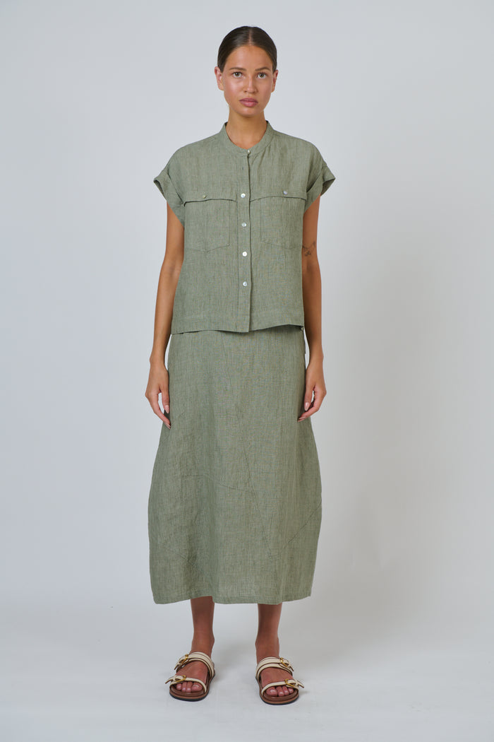 Naturals by O & J Linen Skirt in Artichoke GA736