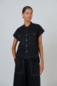 Naturals by O & J Poplin Top in Black GA734