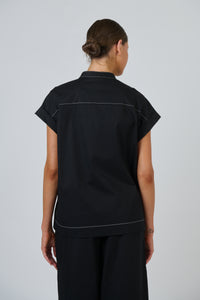 Naturals by O & J Poplin Top in Black GA734