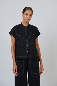 Naturals by O & J Poplin Top in Black GA734