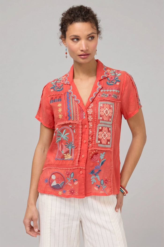 Johnny Was Petra Shirt - Lima in Calipso Coral C10426-4