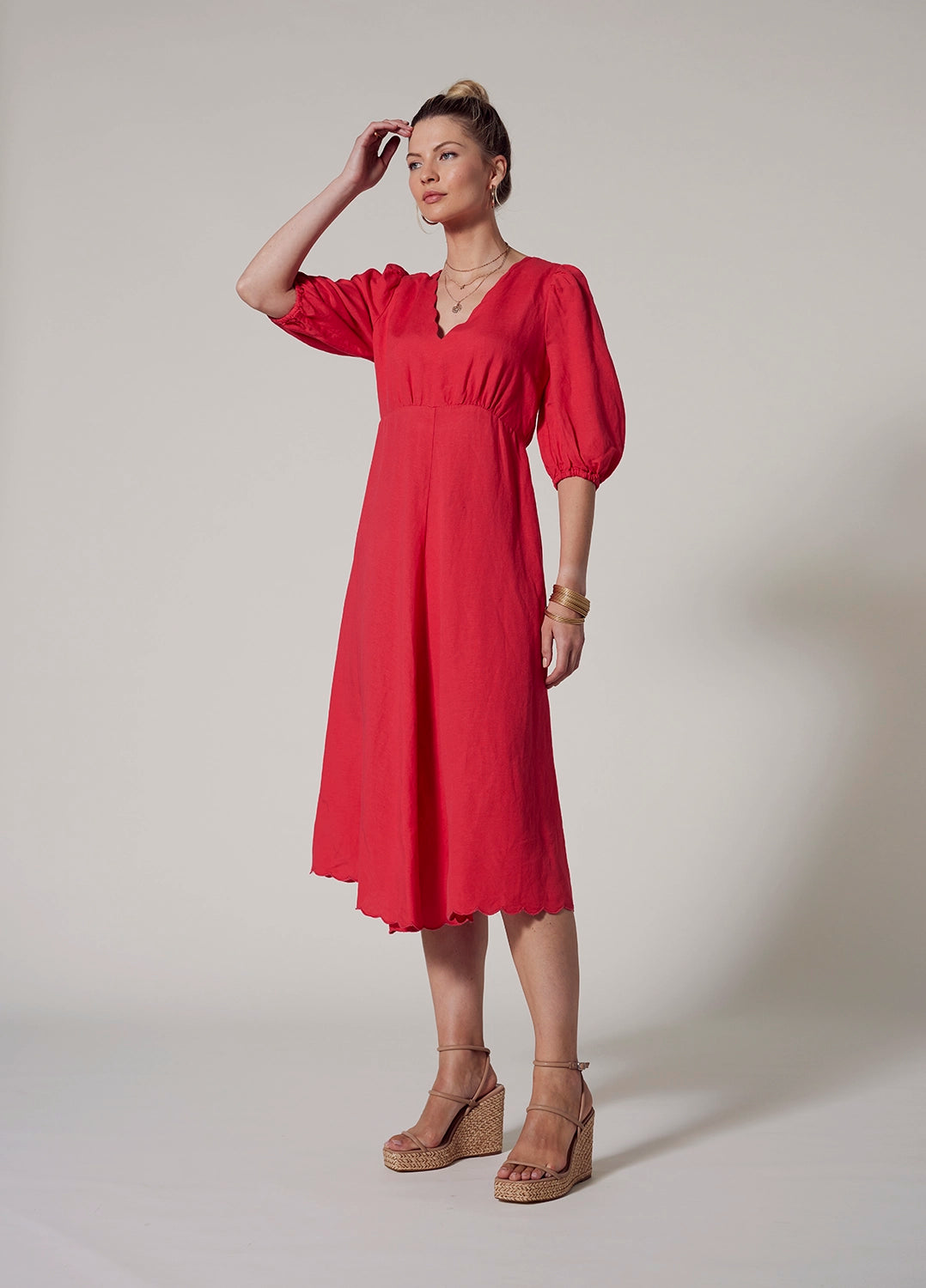 Loobie's Story Clio Scalloped Dress in Watermelon LS2755PL
