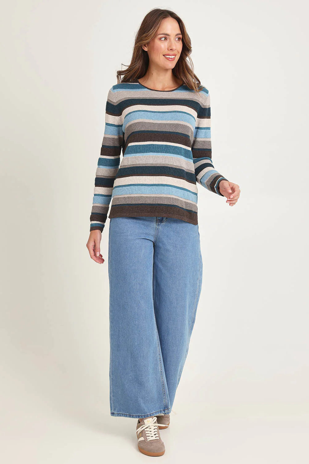 Mansted Mathilde Eco Stripe Crew in Dark Brown