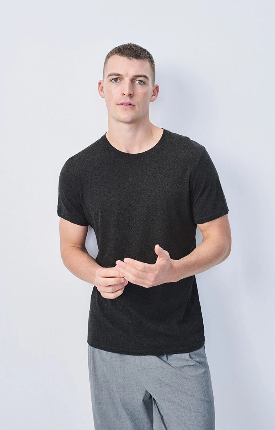 American Vintage Men's T-Shirt Mc Col Rond in Charcoal Melange MDEC1CH25