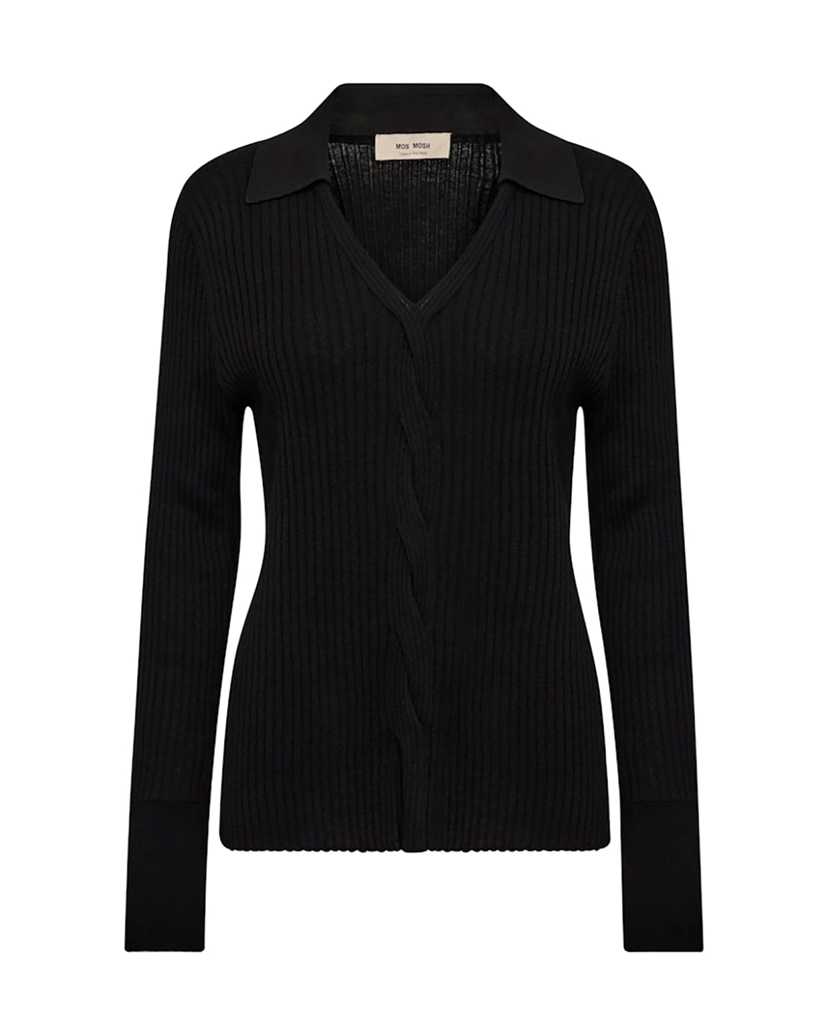 Mos Mosh Relena Rib Polo Knit in Black 173080