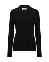 Mos Mosh Relena Rib Polo Knit in Black 173080